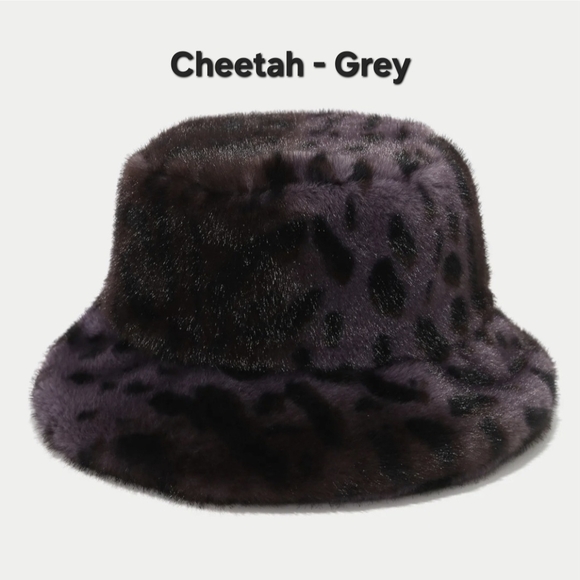 Faux Fur Bucket Hat Animal Print -3 Different Styles Leopard Print Cheetah Print - Picture 7 of 14